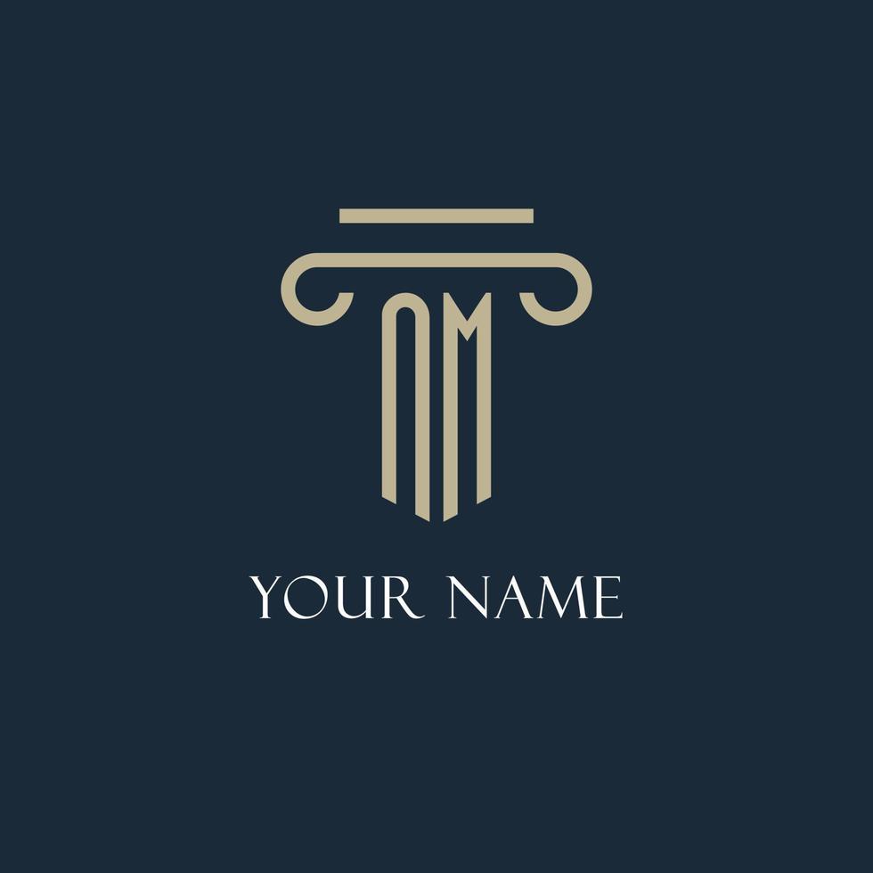 NM initial logo for lawyer, law firm, law office with pillar icon design vector