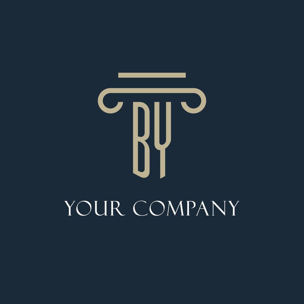 BY initial logo for lawyer, law firm, law office with pillar icon design vector