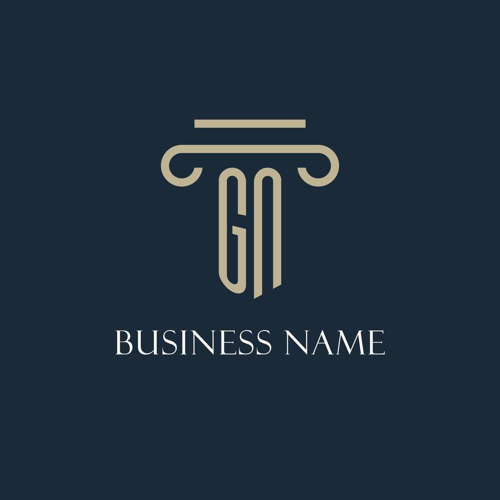 logotipo inicial gn para abogado, bufete de abogados, bufete de abogados con diseño de icono de pilar vector