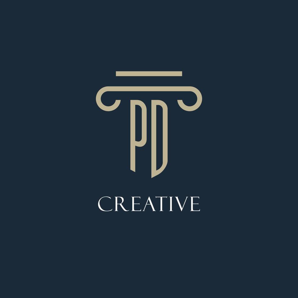 PD initial logo for lawyer, law firm, law office with pillar icon design vector