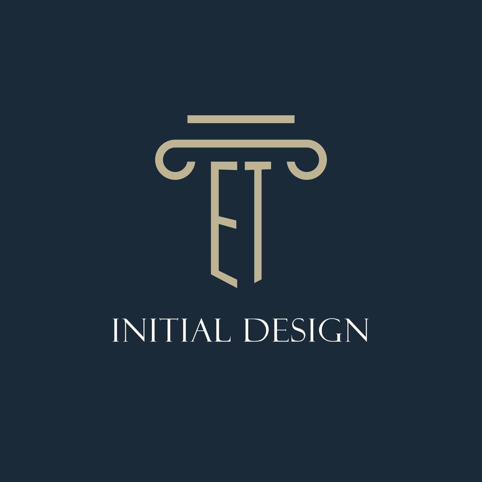 ET initial logo for lawyer, law firm, law office with pillar icon design vector
