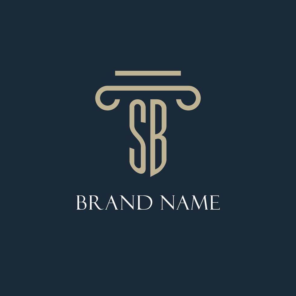 logotipo inicial de sb para abogado, bufete de abogados, bufete de abogados con diseño de icono de pilar vector