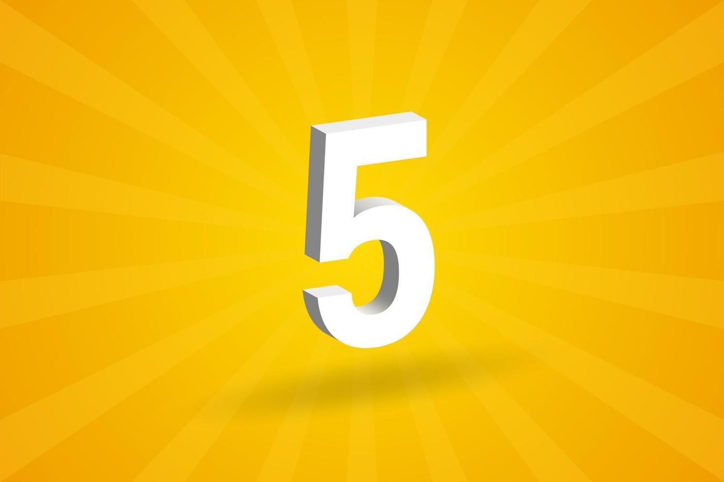 3D 5 number font alphabet. White 3D Number 5 with yellow background vector