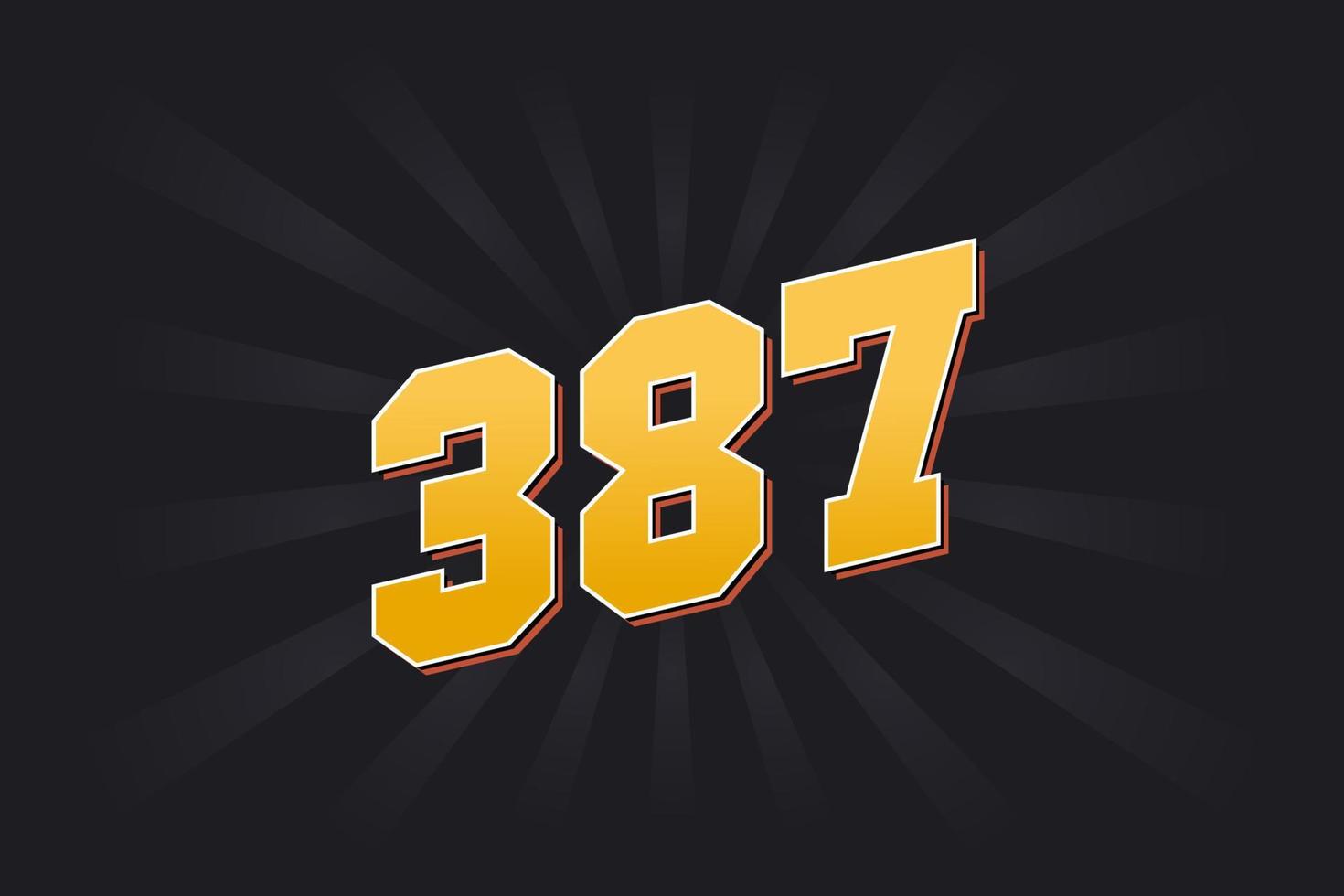 Number 387 vector font alphabet. Yellow 387 number with black background