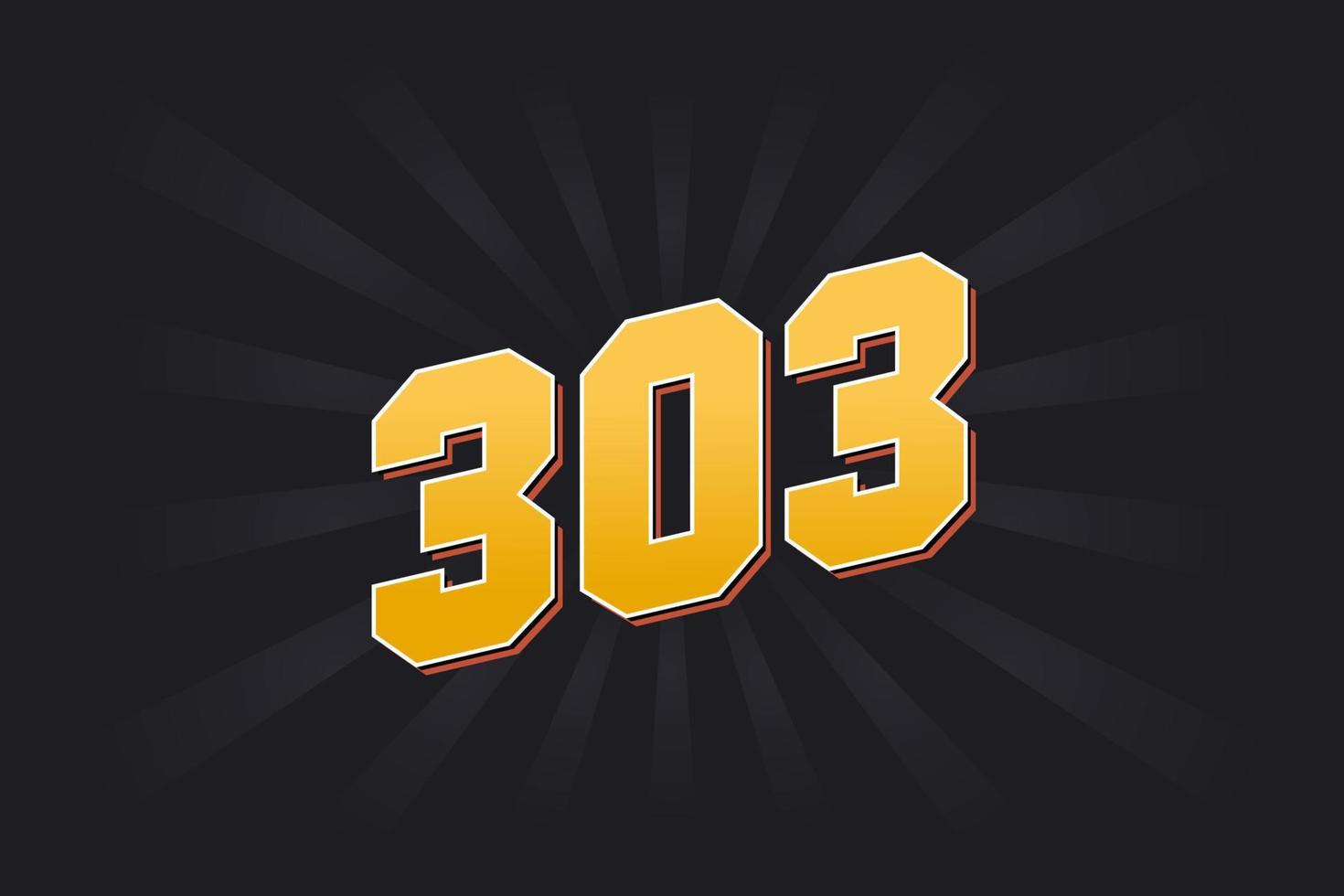 Number 303 vector font alphabet. Yellow 303 number with black background