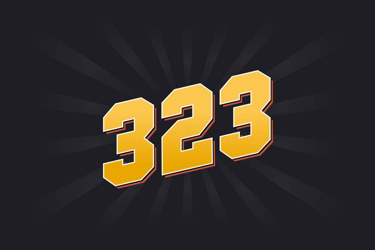 Number 323 vector font alphabet. Yellow 323 number with black background