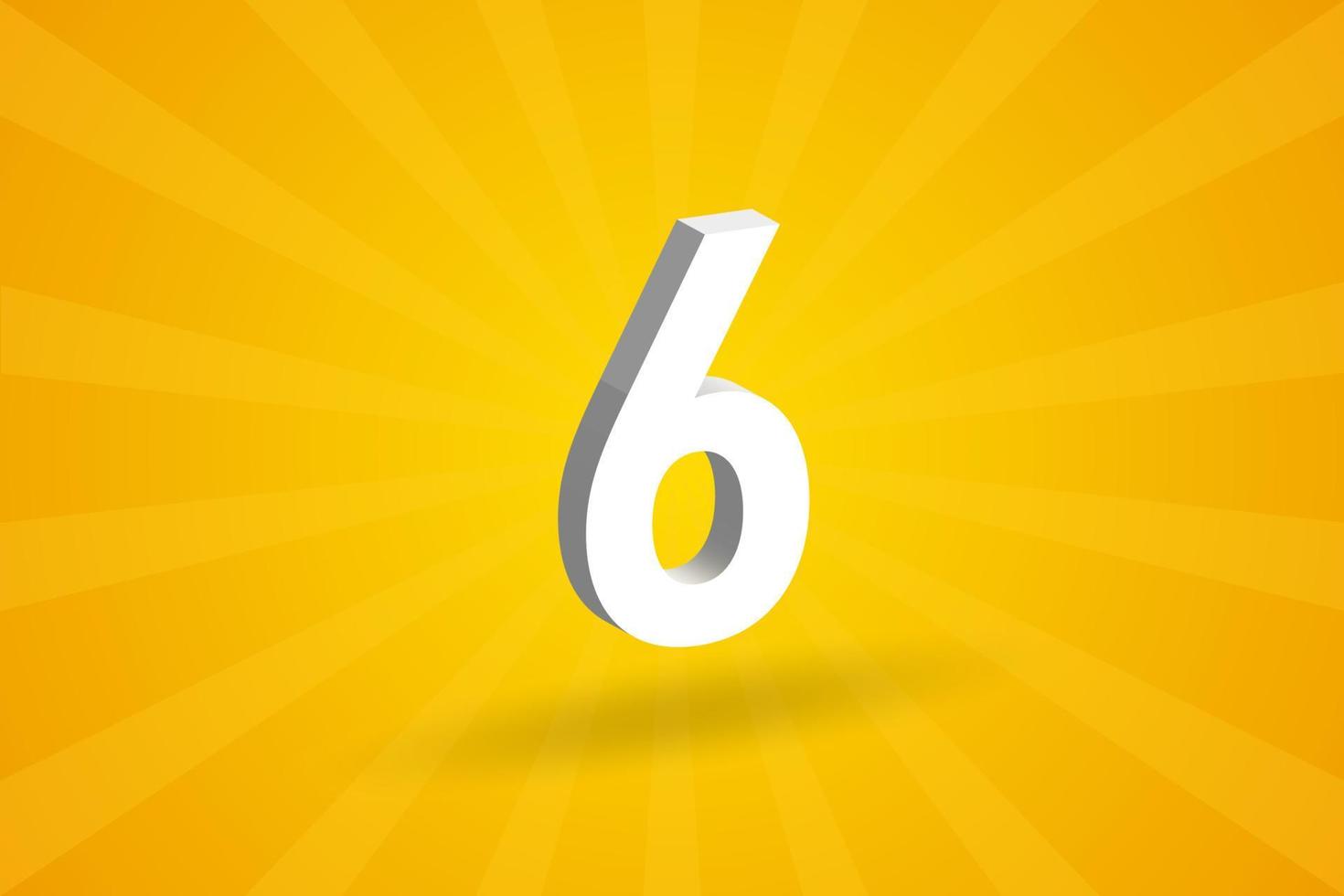 3D 6 number font alphabet. White 3D Number 6 with yellow background vector