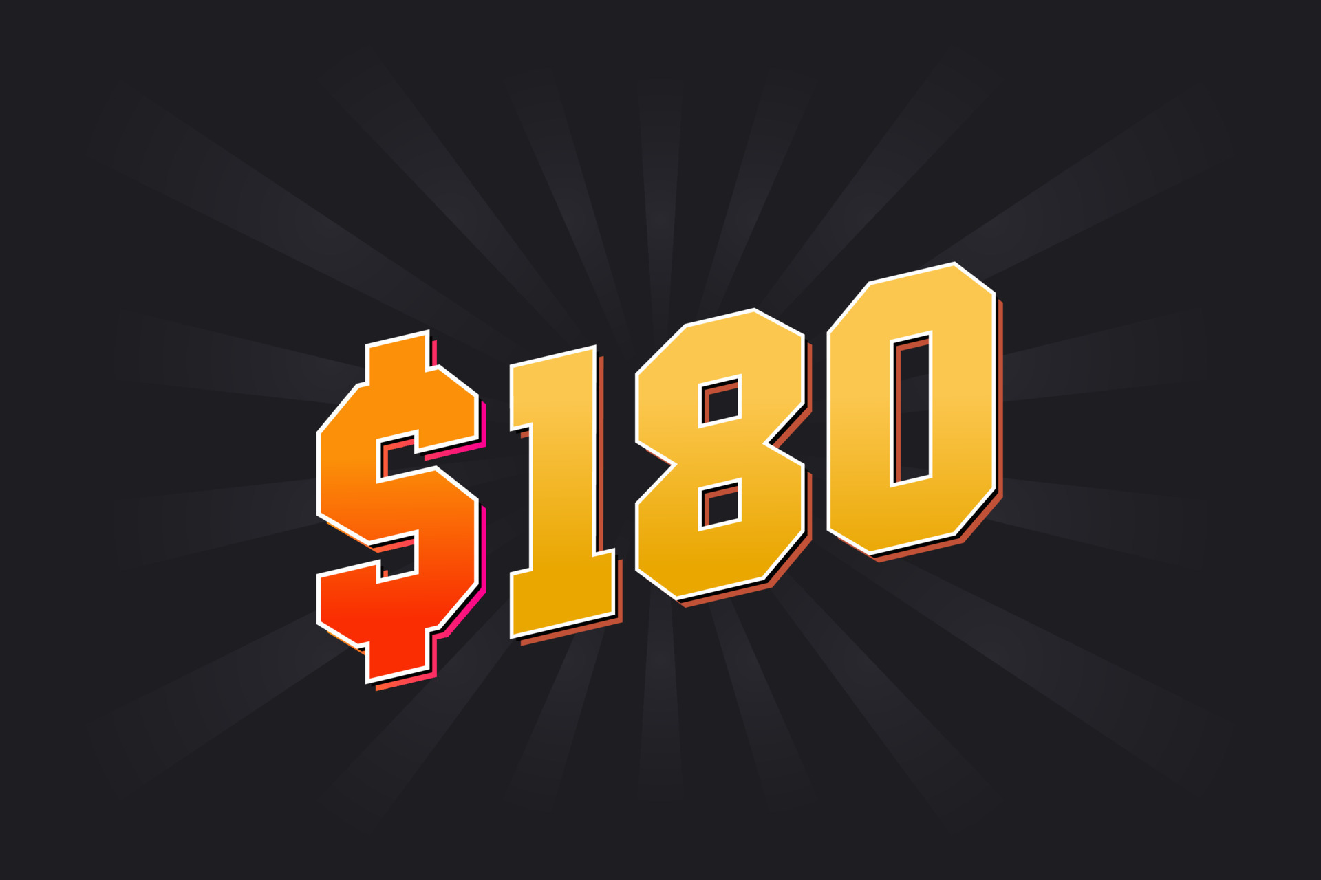 180 Dollar American Money Vector Text Symbol 180 USD United States 