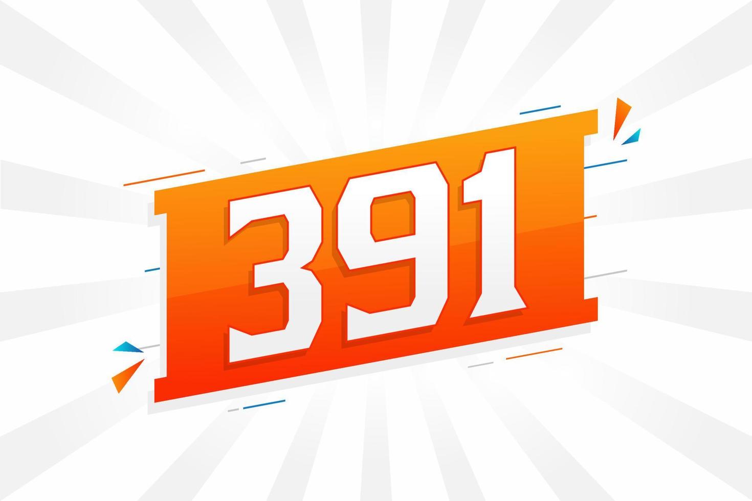 391 number vector font alphabet. Number 391 with decorative element stock vector