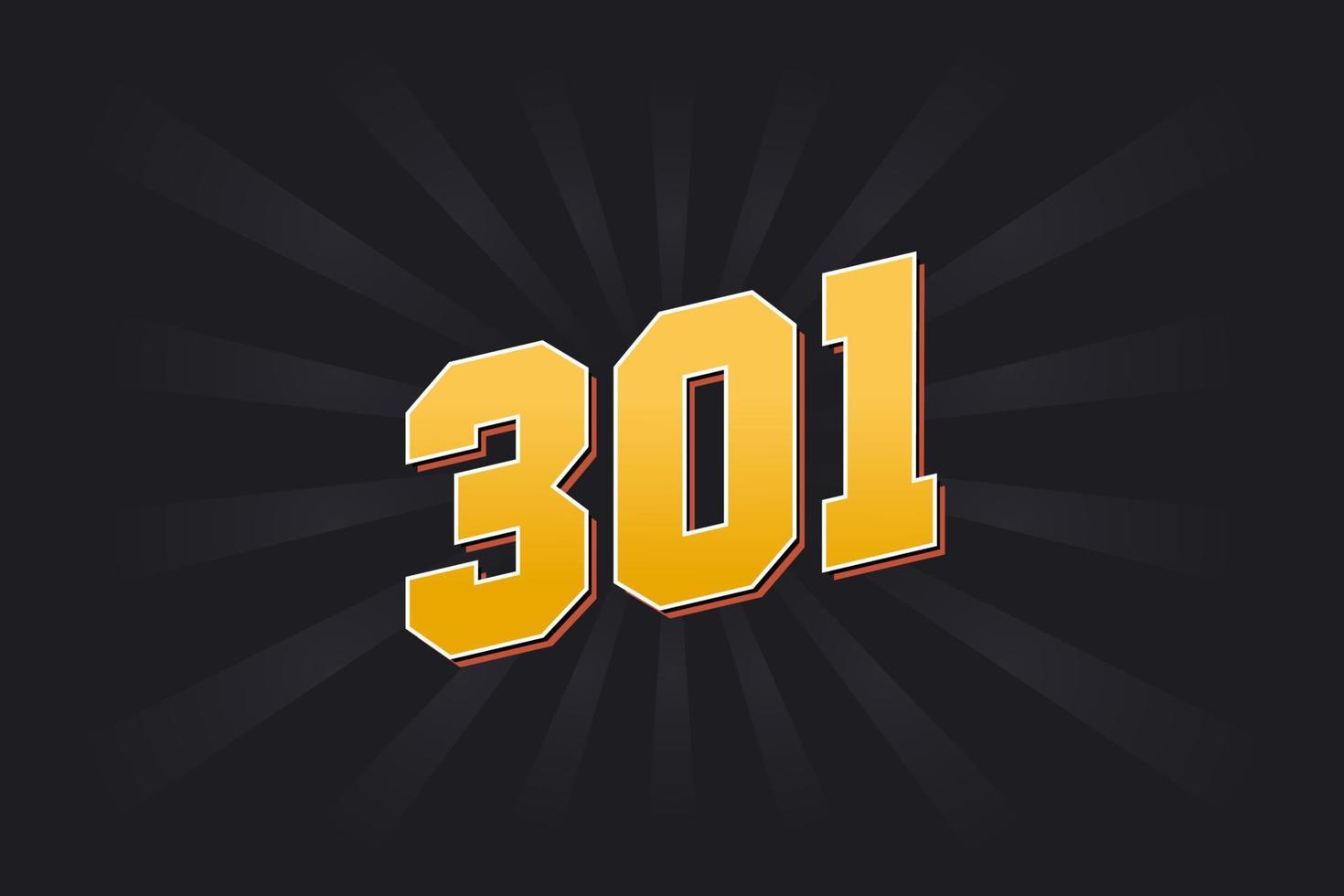 Number 301 vector font alphabet. Yellow 301 number with black background