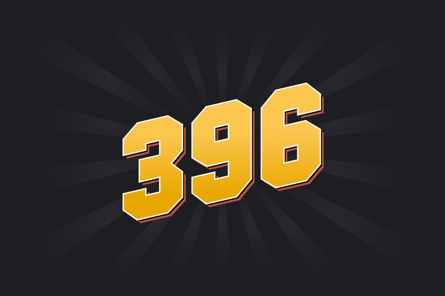 Number 396 vector font alphabet. Yellow 396 number with black background