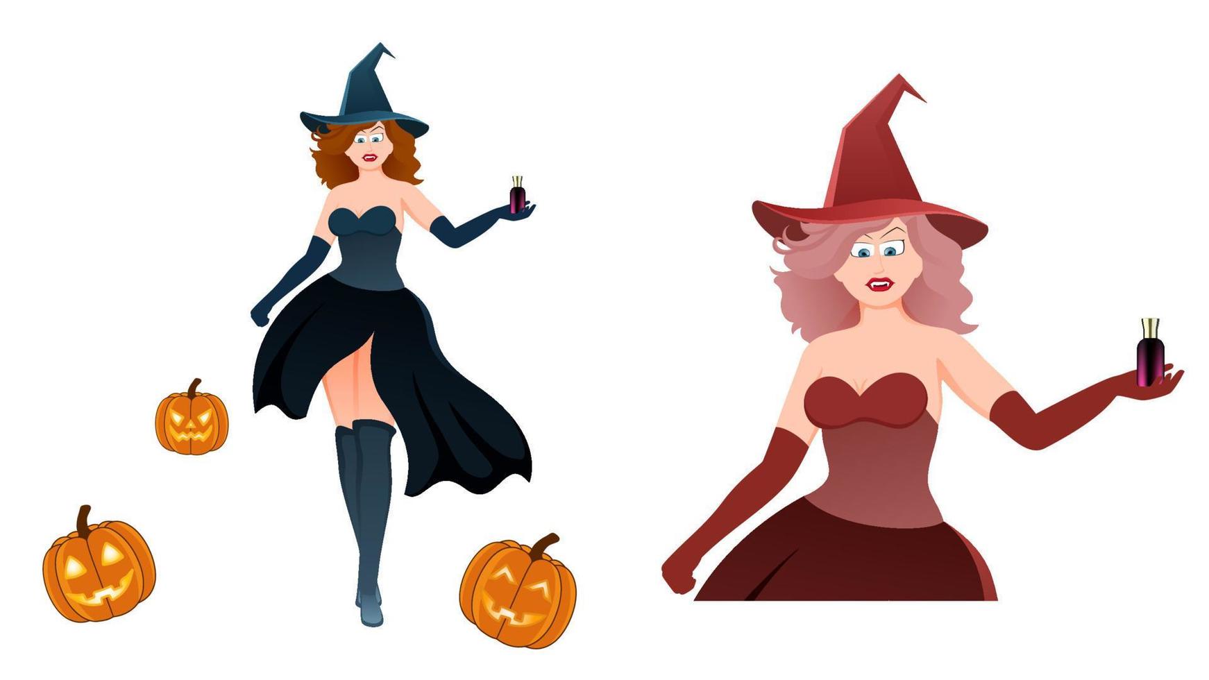 ilustración de vector de bruja de halloween, ilustración de vector de personaje de bruja