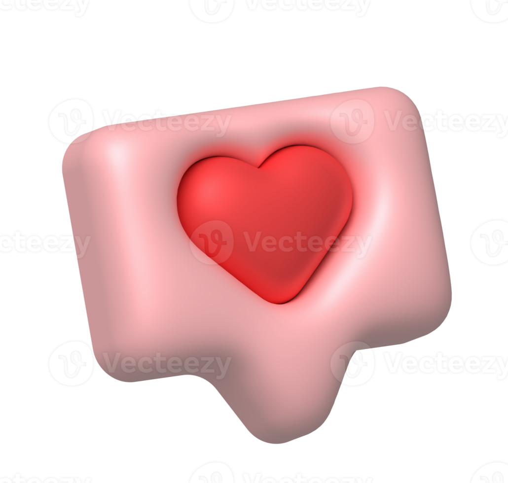 Message dialog button with red heart. 3D on transparent background. png