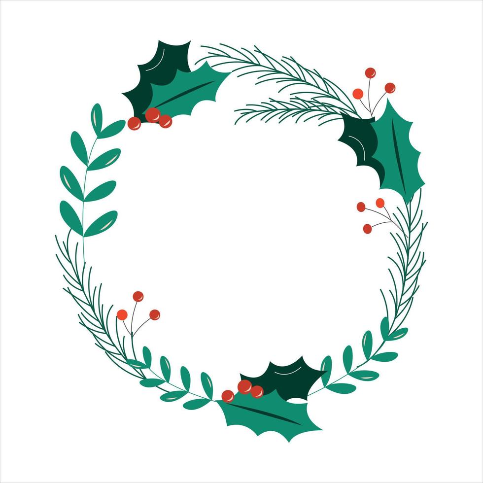 Hand drawn cartoon cute Christmas tree wreath. Christmas concept vector