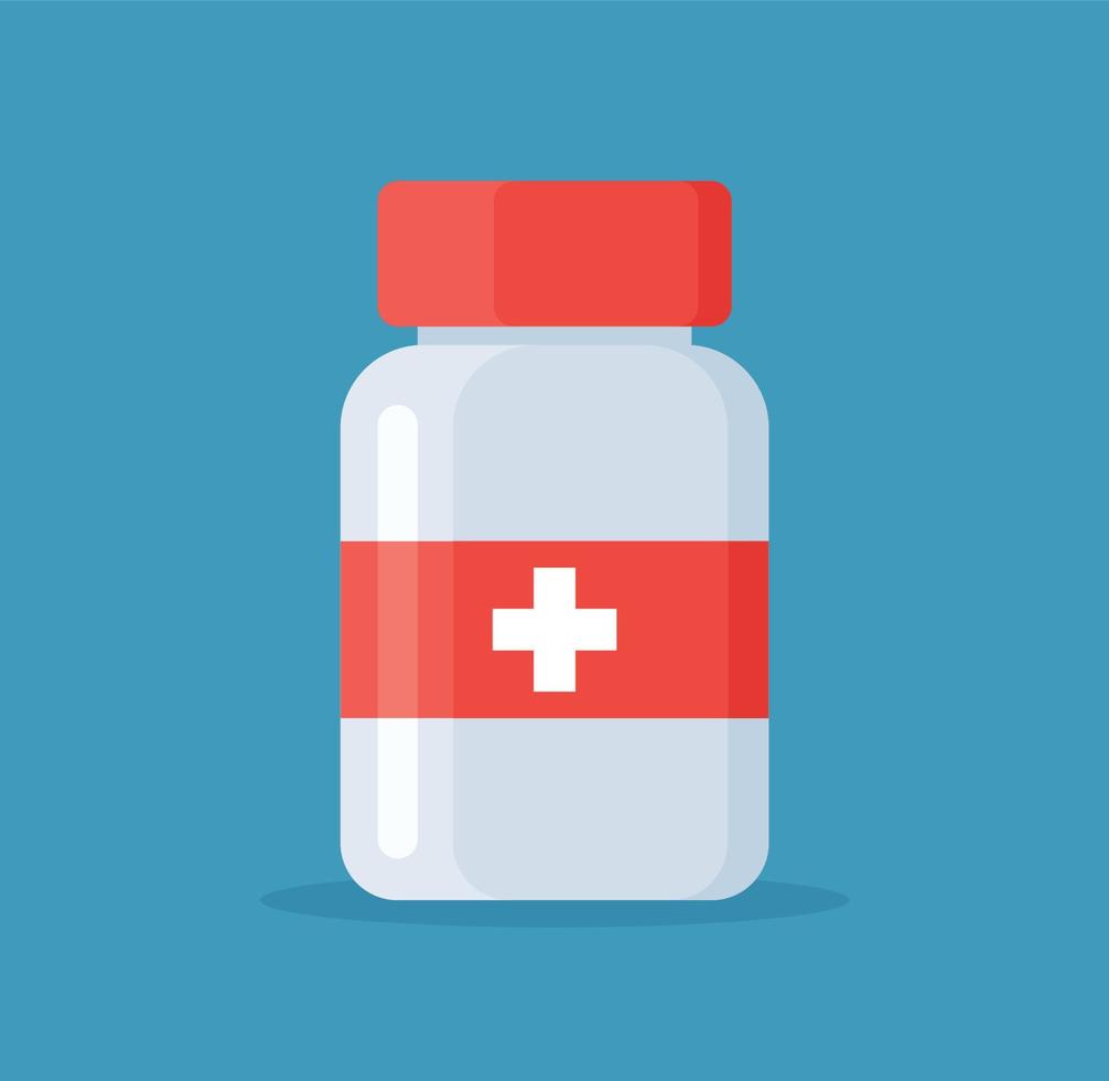 Medicine Pills Bottle with Pills over It. Pharmacy and Treatment Concept Vector Illustration