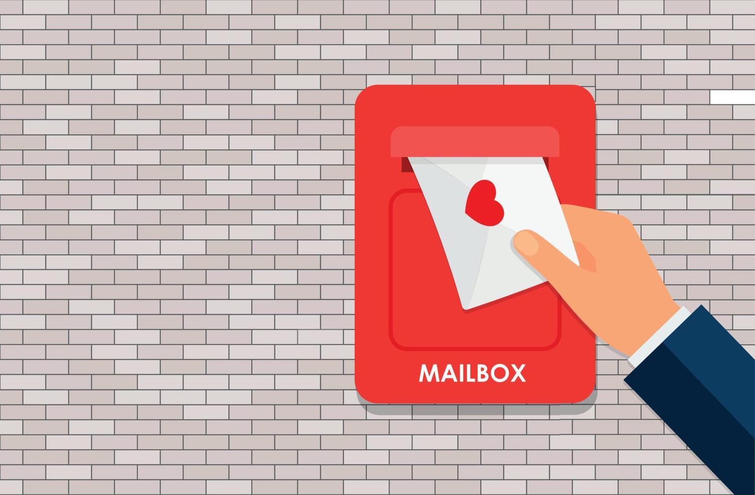 Human hand is taking out an envelope from a postbox. Flat vector illustration of mailbox and a hand holding sealed letter. Receiving a correspondence, postal, mail concept isolated on white background