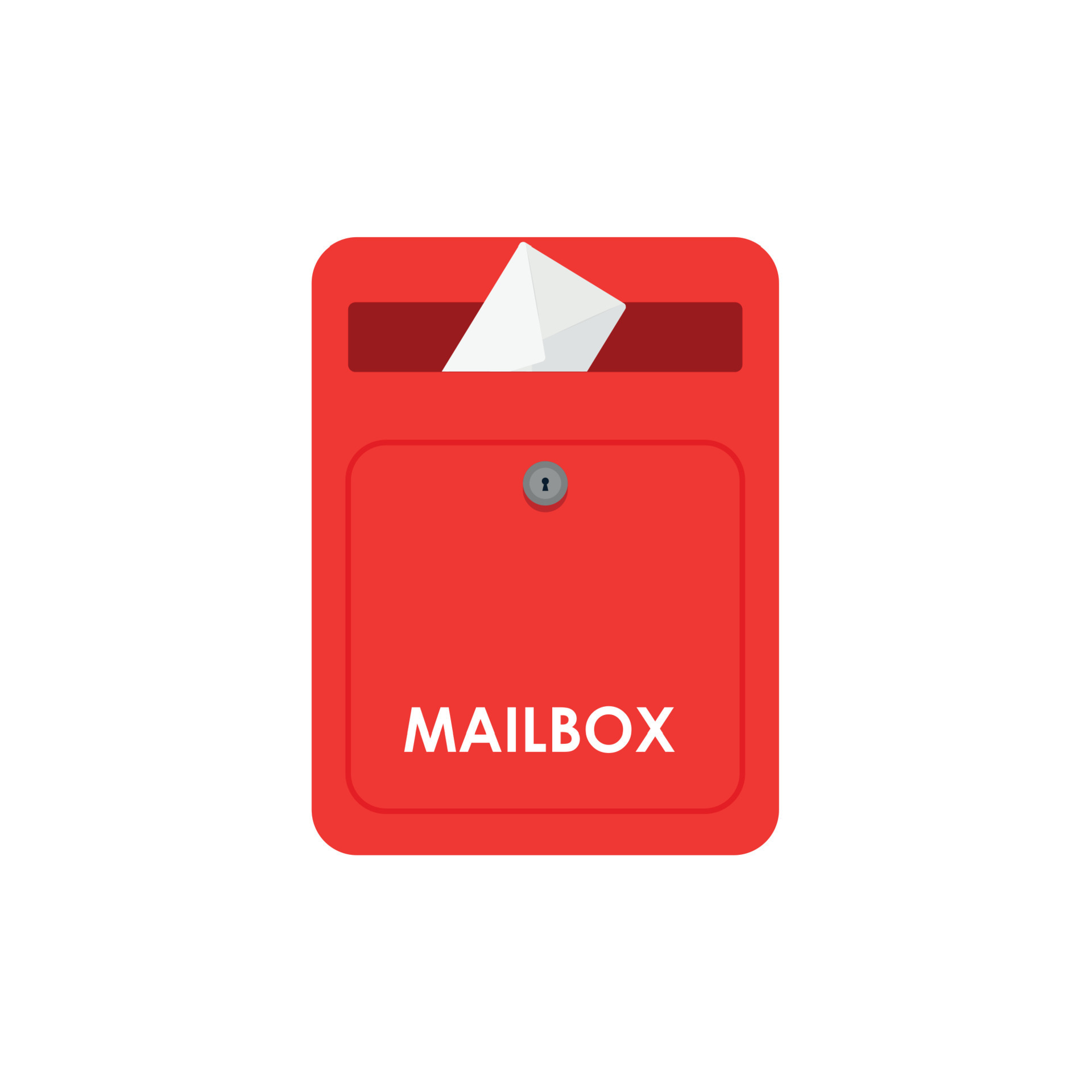 Mailbox vector illustration isolated on white, flat post office box, red mail box cartoon icon