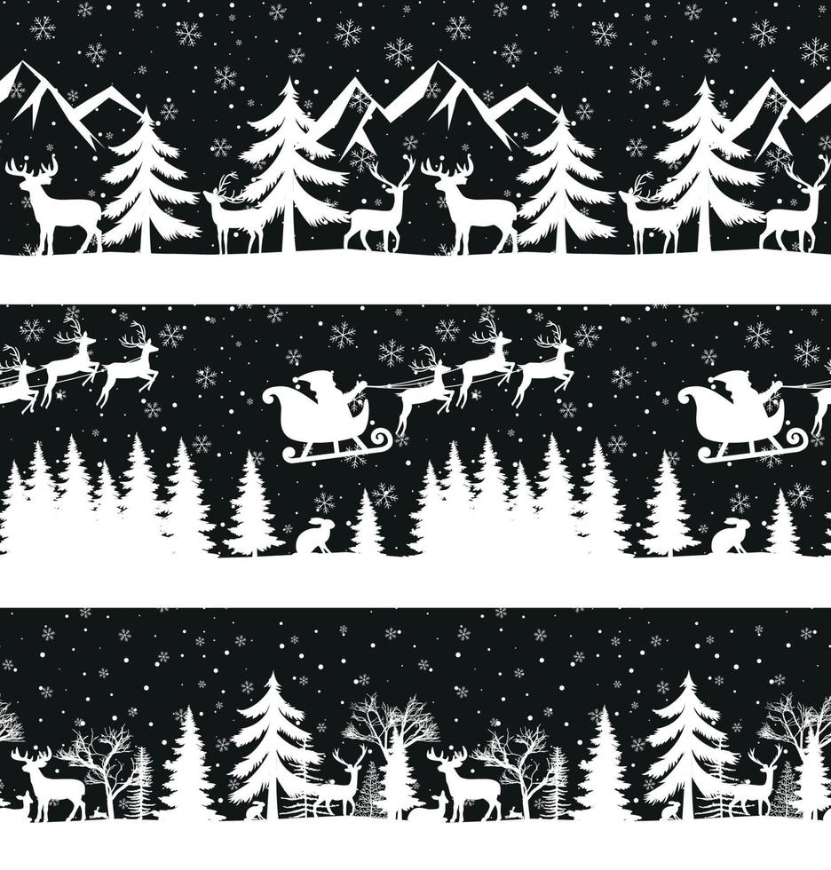 Christmas seamless pattern. Snow winter landscape with deer. Merry christmas greeting card. vector