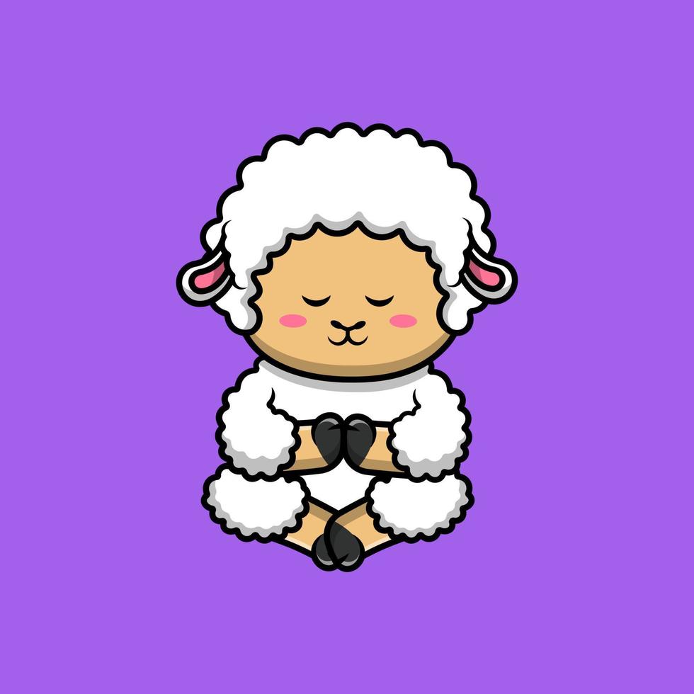 Cute Sheep Meditating Yoga Cartoon Vector Icons Illustration. Flat Cartoon Concept. Suitable for any creative project.