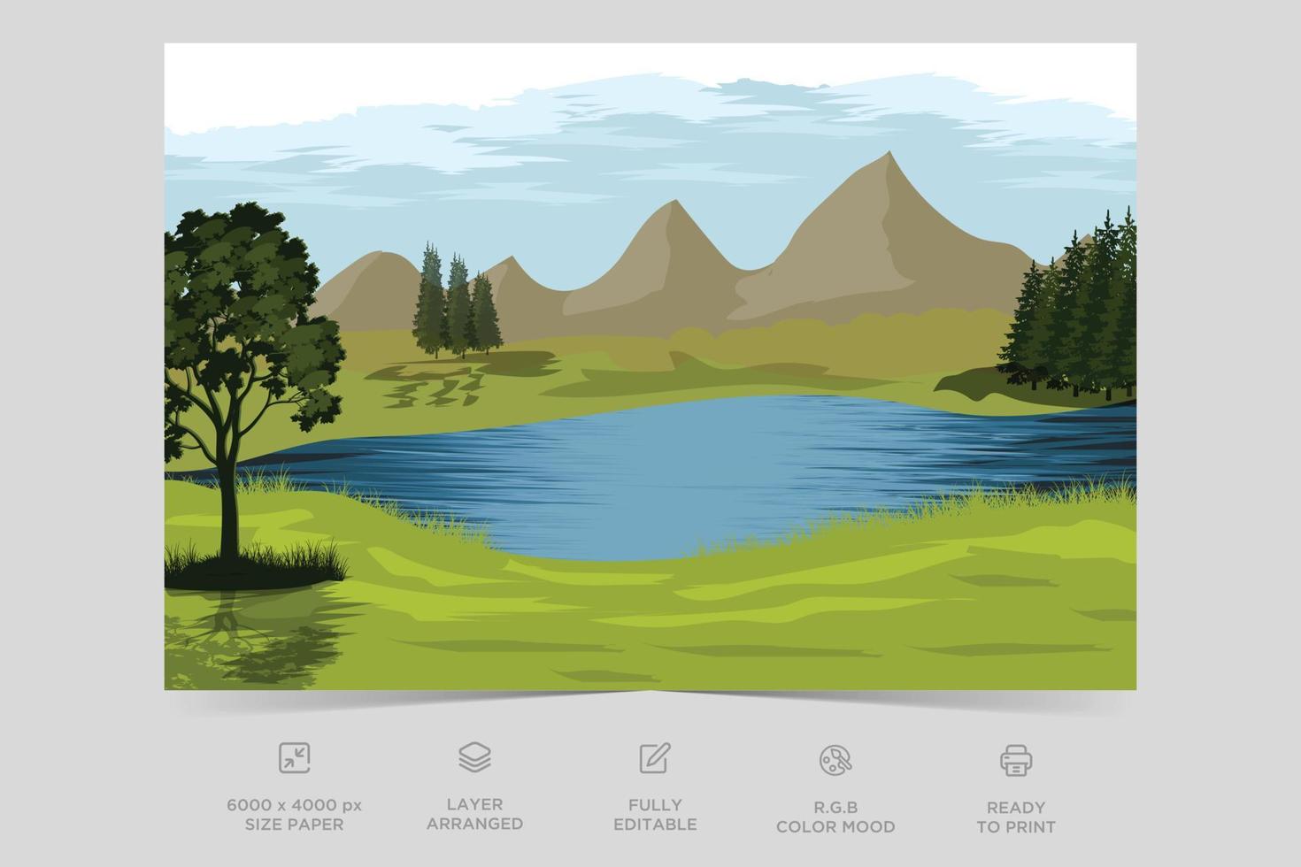 Beautiful landscape colorful river side nature scene flat design background template vector