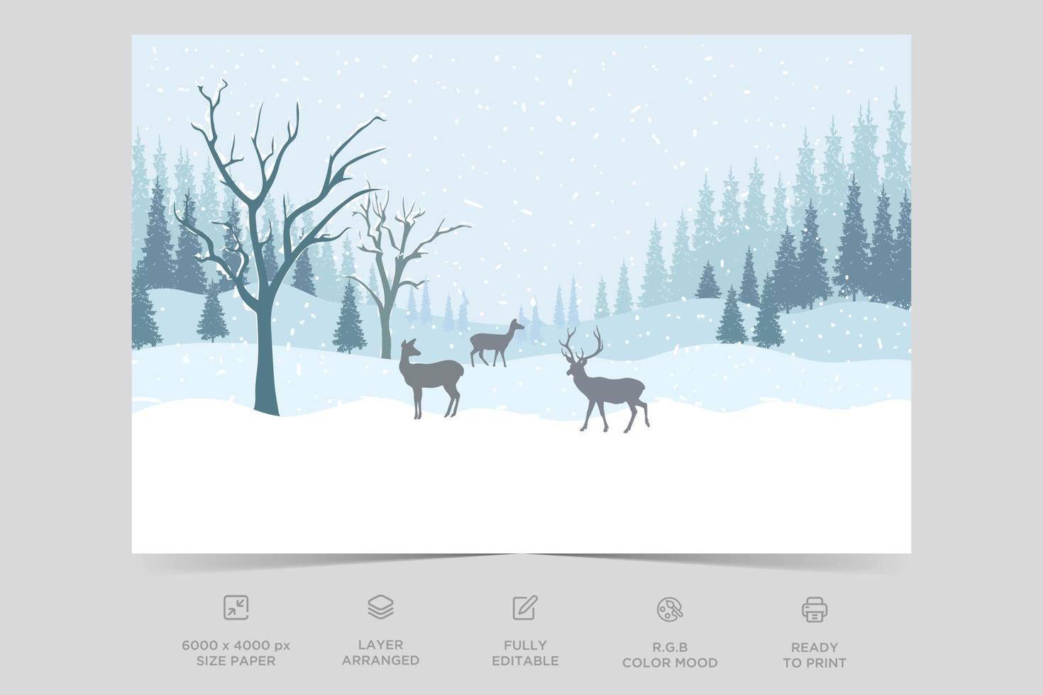 Winter view landscape design nature scene flat design background template vector illustration