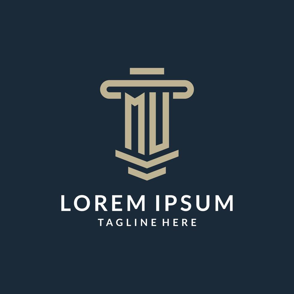 MU initial logo monogram with simple luxury pillar line vector design