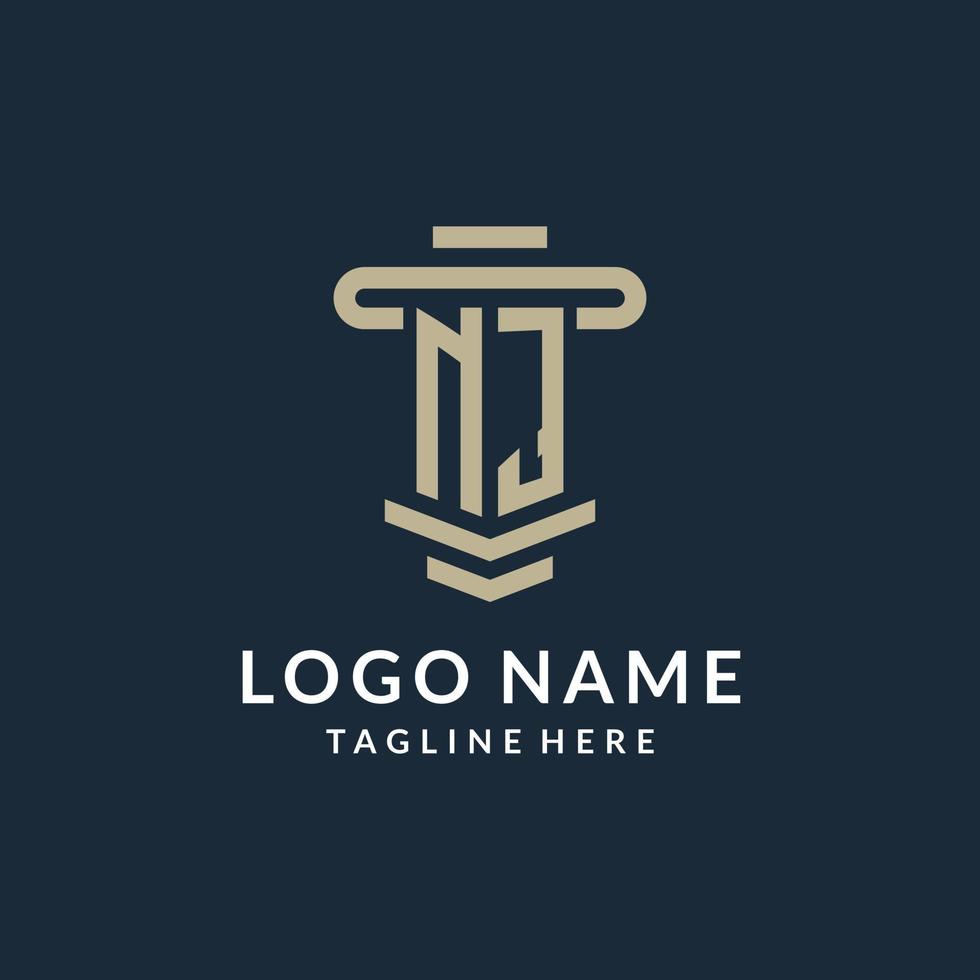 NJ initial logo monogram with simple luxury pillar line vector design