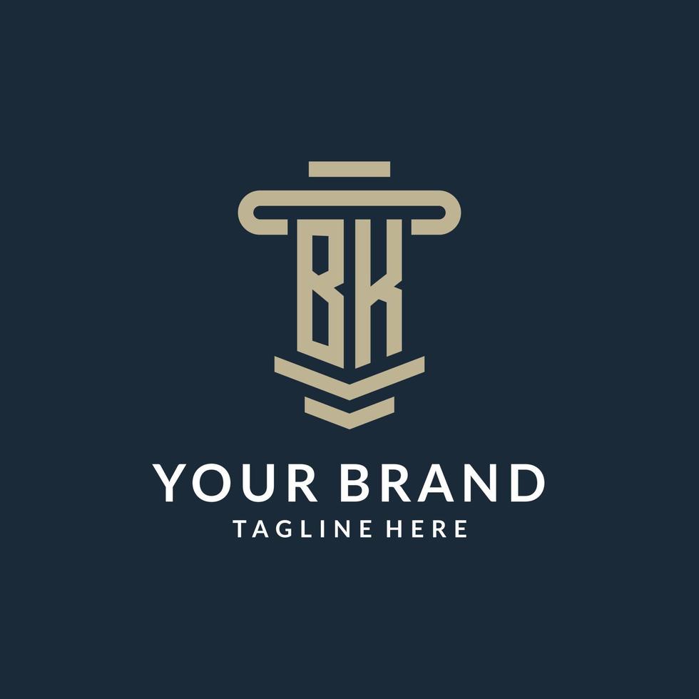 BK initial logo monogram with simple luxury pillar line vector design