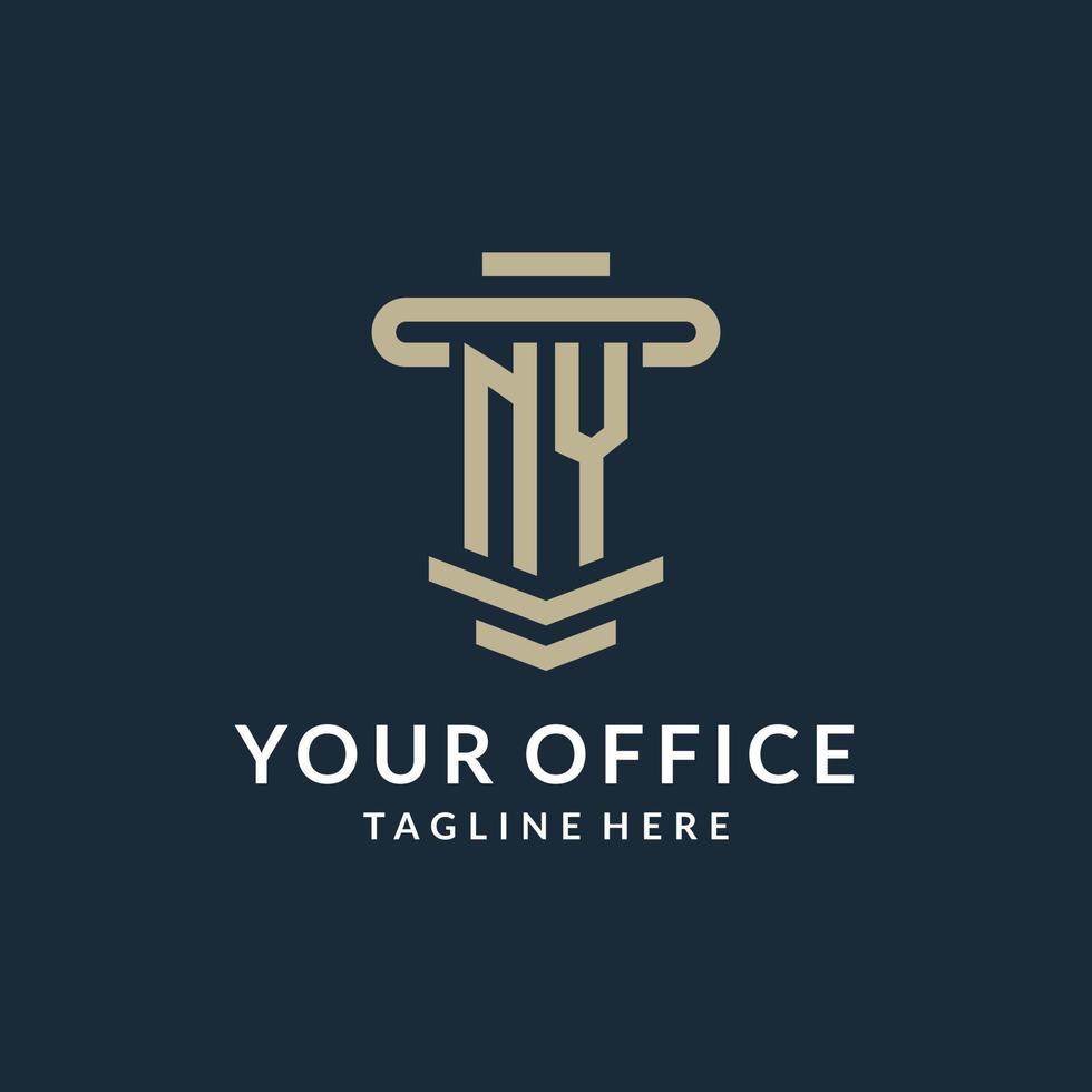 NY initial logo monogram with simple luxury pillar line vector design