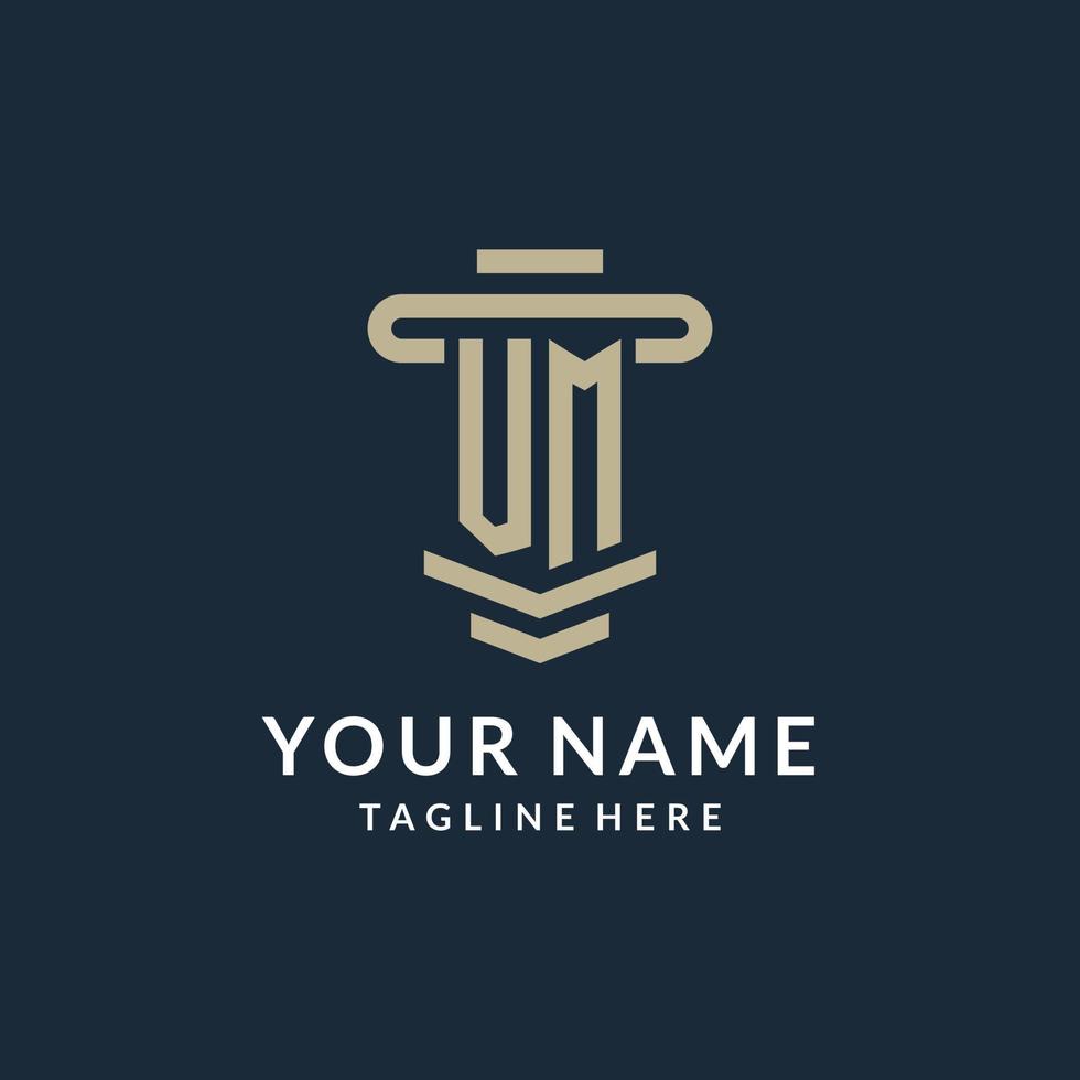 VM initial logo monogram with simple luxury pillar line vector design