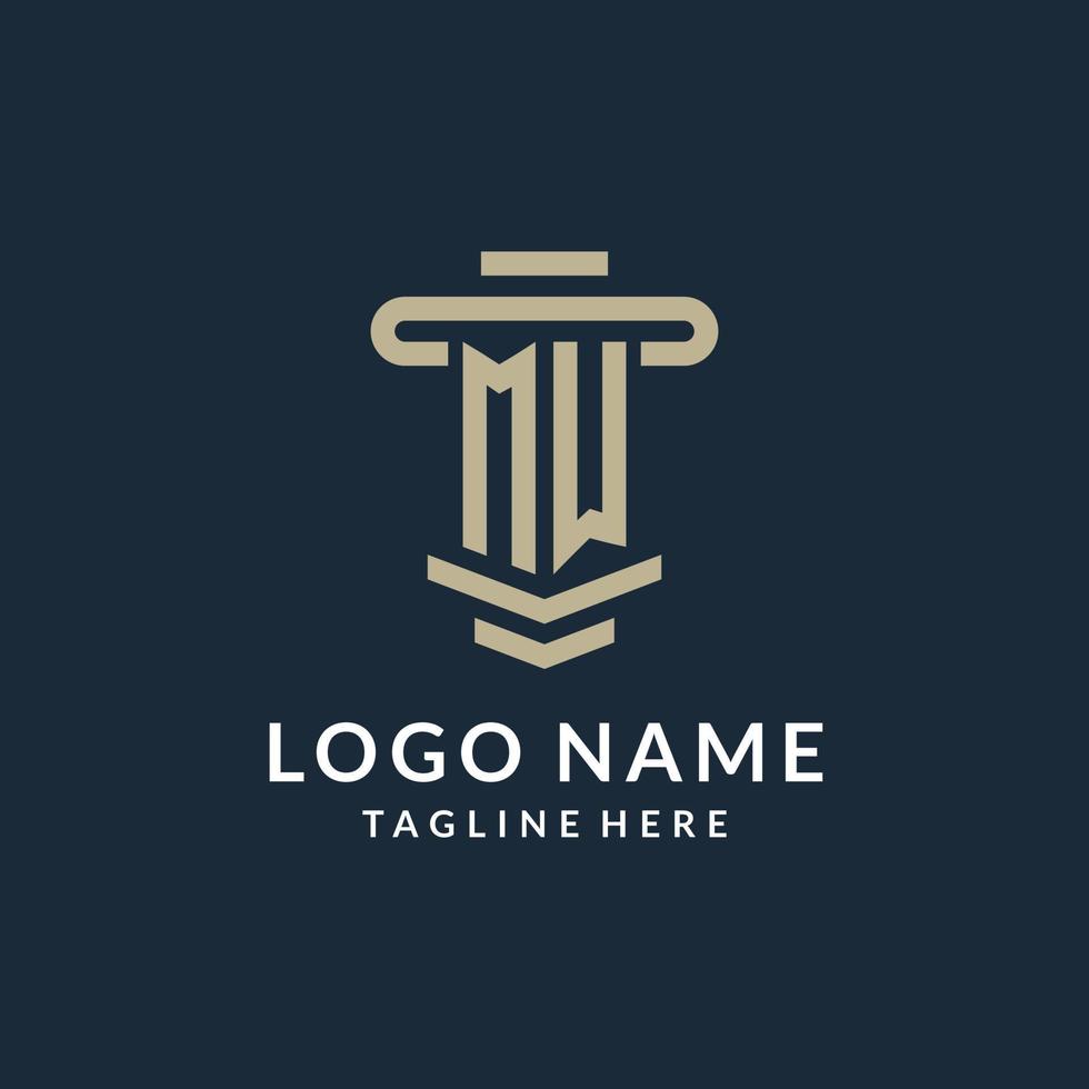 MW initial logo monogram with simple luxury pillar line vector design