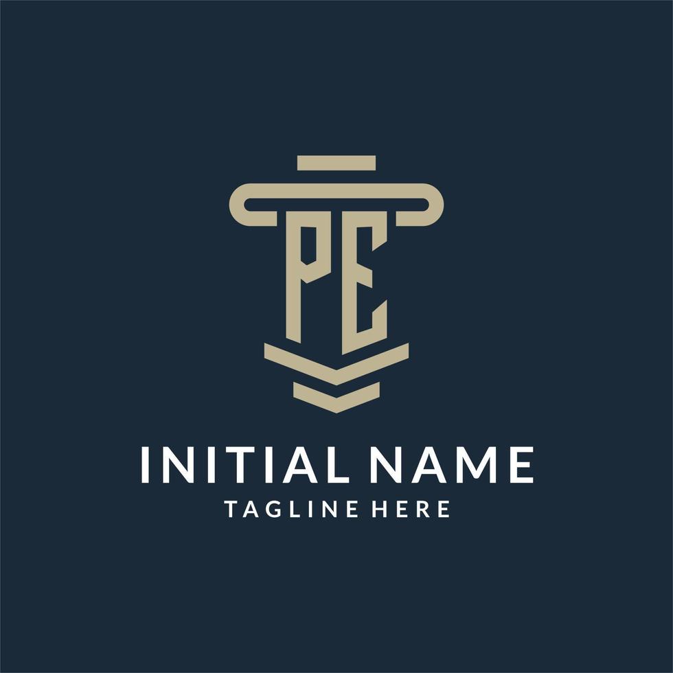 PE initial logo monogram with simple luxury pillar line vector design