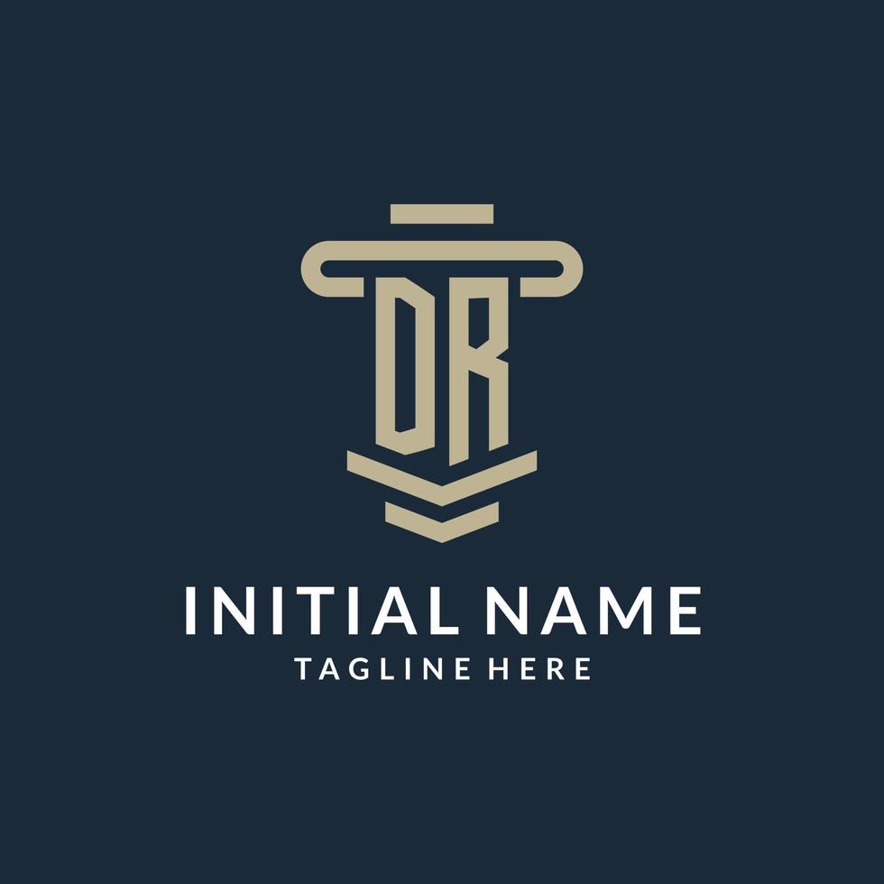 DR initial logo monogram with simple luxury pillar line vector design