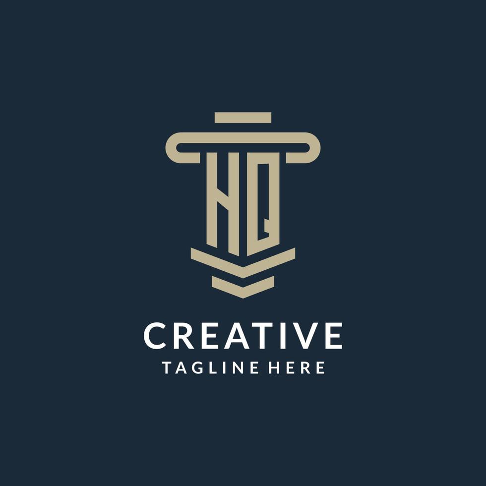 HQ initial logo monogram with simple luxury pillar line vector design