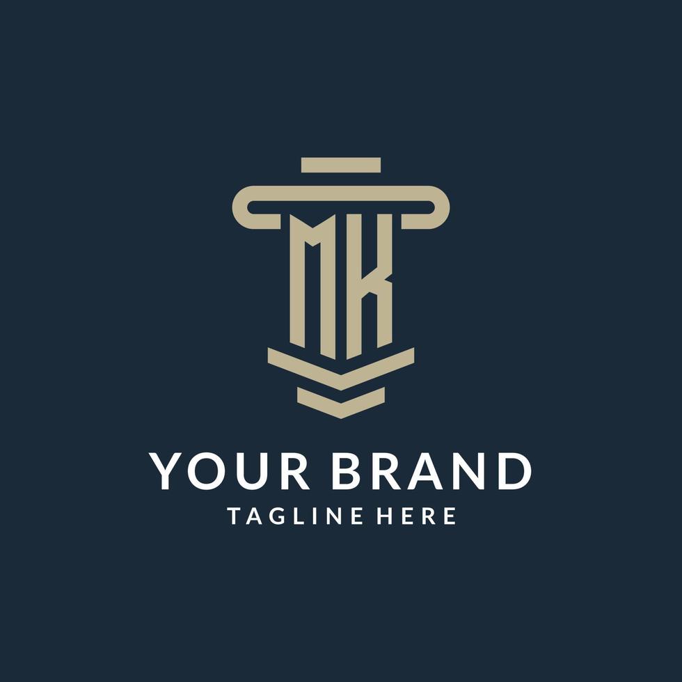 MK initial logo monogram with simple luxury pillar line vector design
