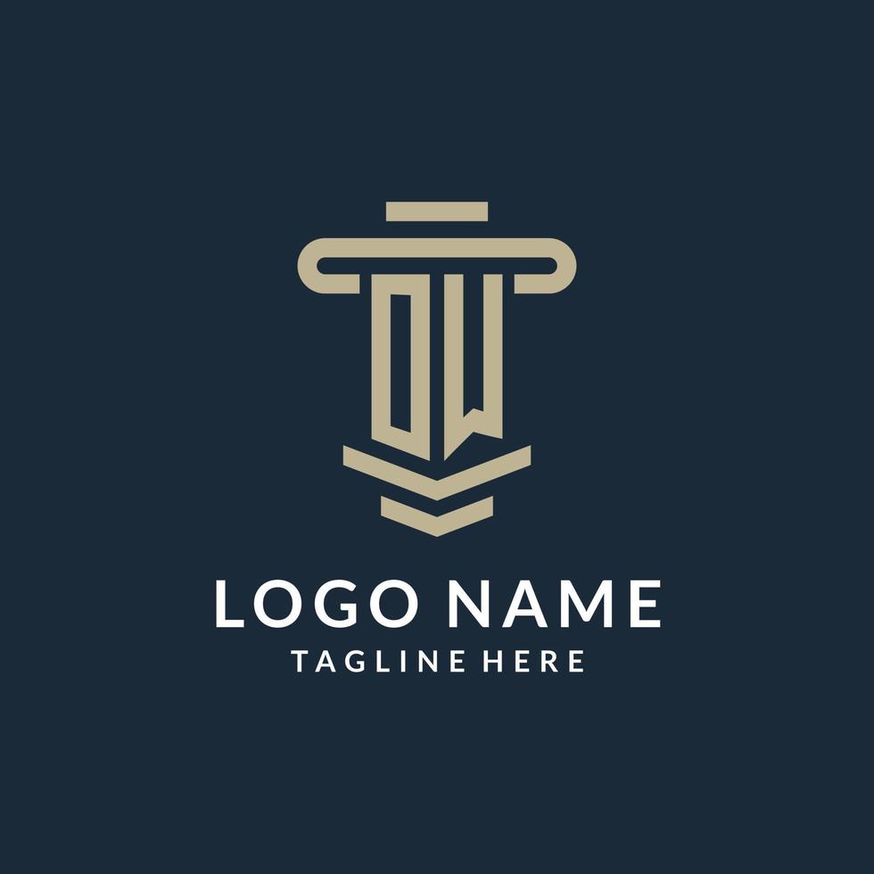 OW initial logo monogram with simple luxury pillar line vector design