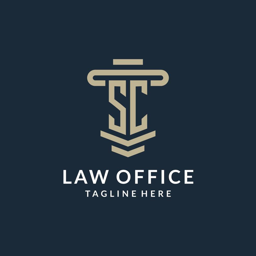 SC initial logo monogram with simple luxury pillar line vector design