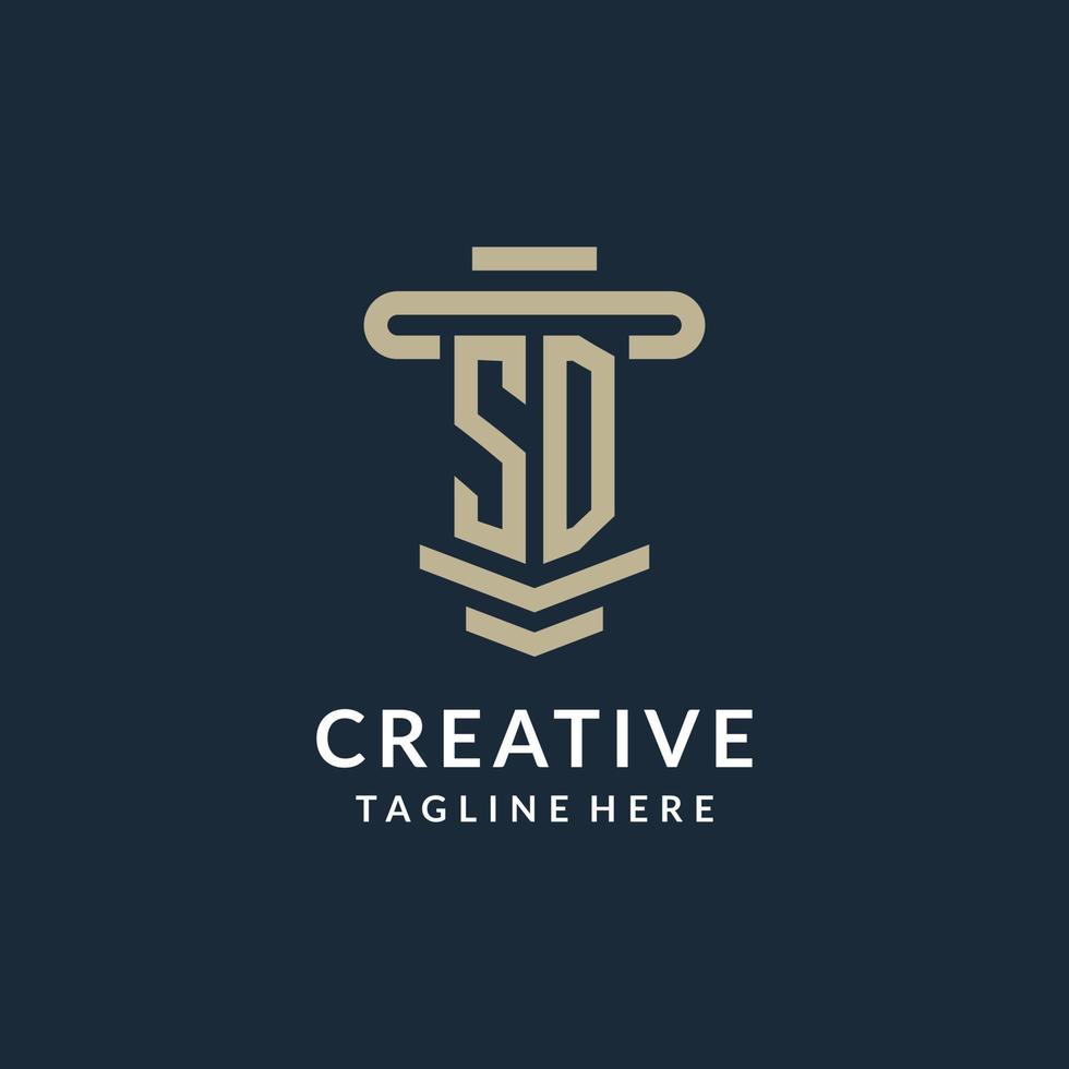 SD initial logo monogram with simple luxury pillar line vector design