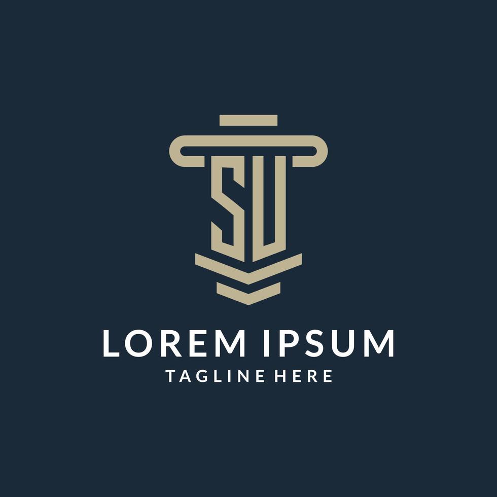 SU initial logo monogram with simple luxury pillar line vector design