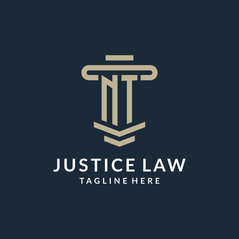 NT initial logo monogram with simple luxury pillar line vector design