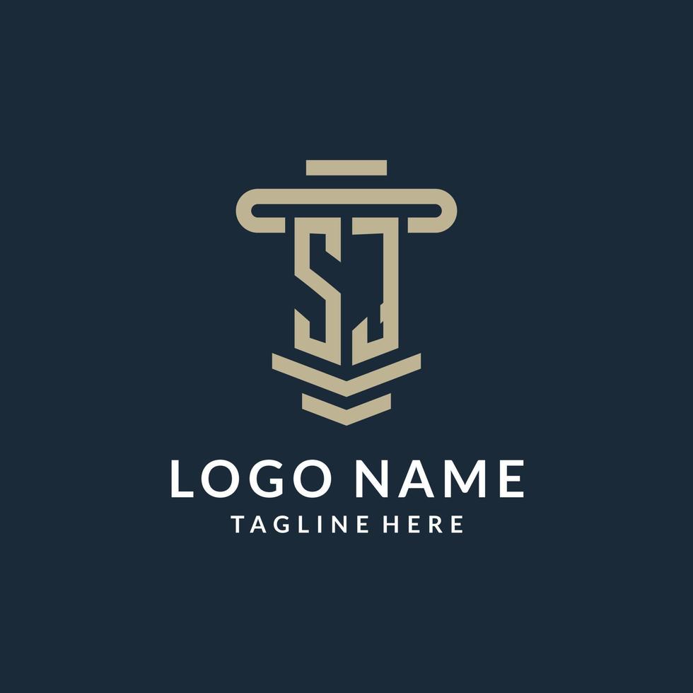 SJ initial logo monogram with simple luxury pillar line vector design