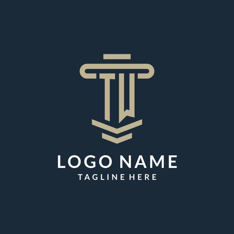 TW initial logo monogram with simple luxury pillar line vector design