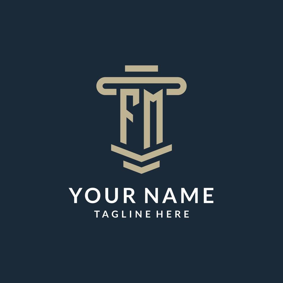 FM initial logo monogram with simple luxury pillar line vector design