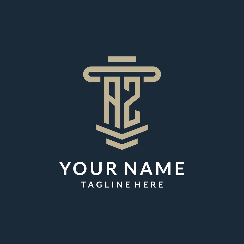 AZ initial logo monogram with simple luxury pillar line vector design