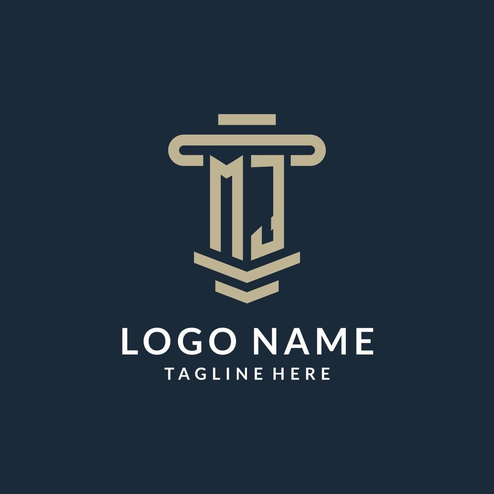 MJ initial logo monogram with simple luxury pillar line vector design