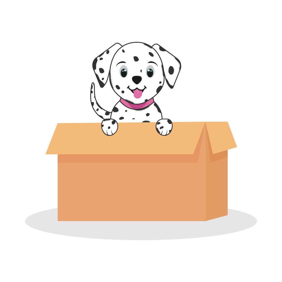 Cute dalmatian in a box. Vector illustration.