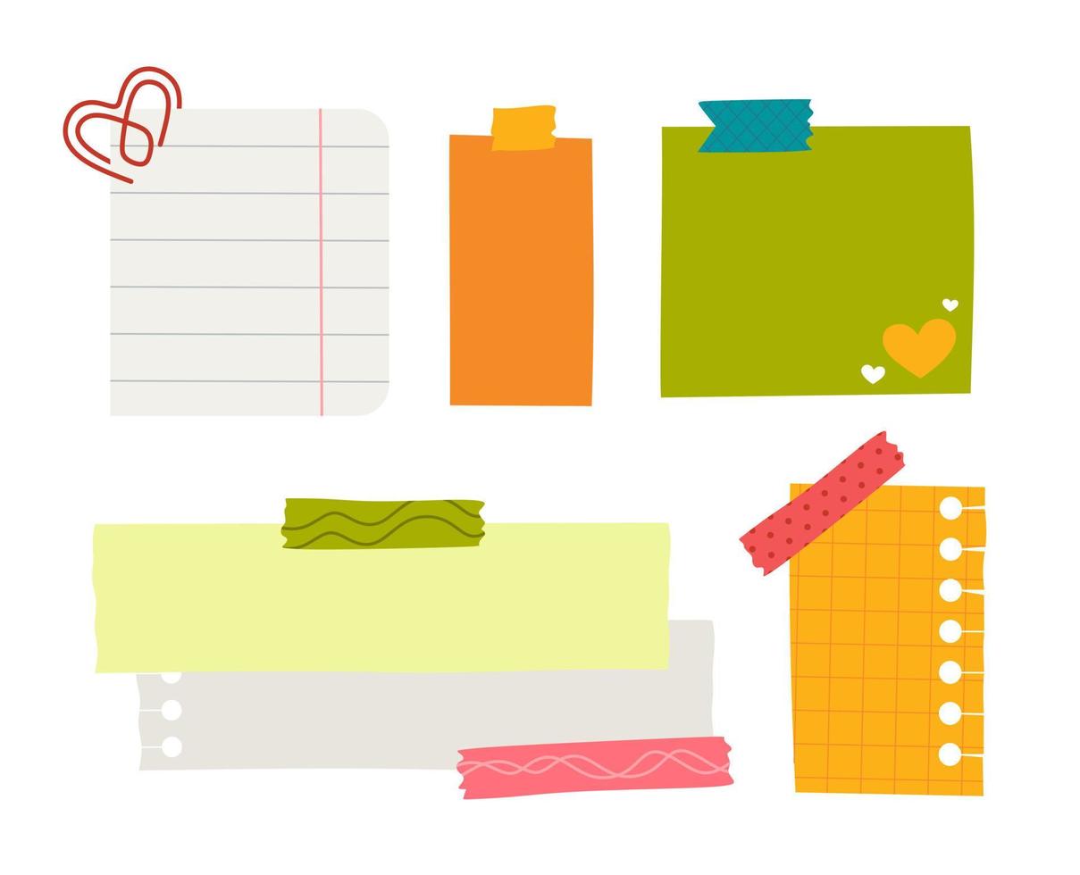 Paper sticker various notes are personal. Accessories for organizing documents. Vector illustration in a flat style