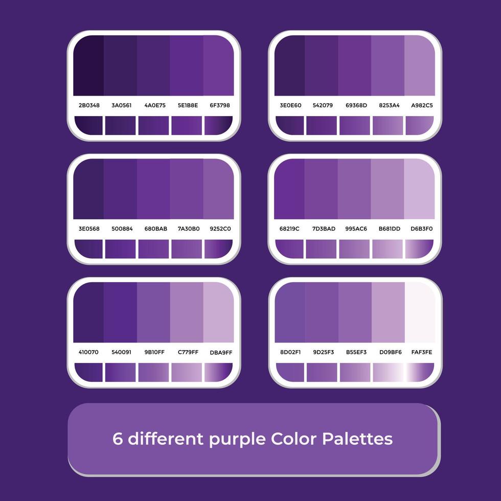 6 paletas de color púrpura diferentes con color degradado vector