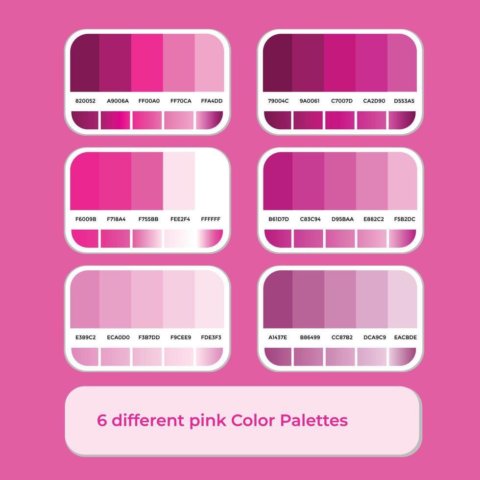 6 paletas de color rosa diferentes con color degradado vector