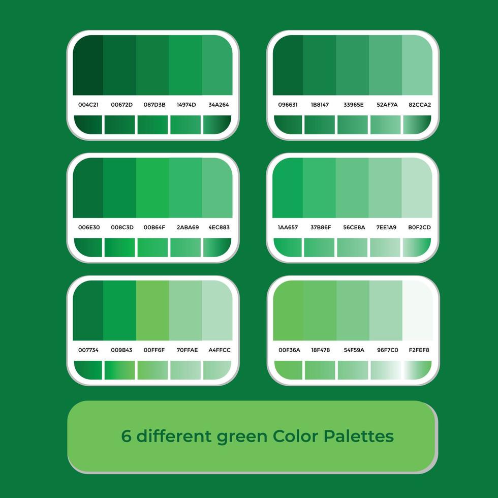 6 different green color palettes with gradient color vector